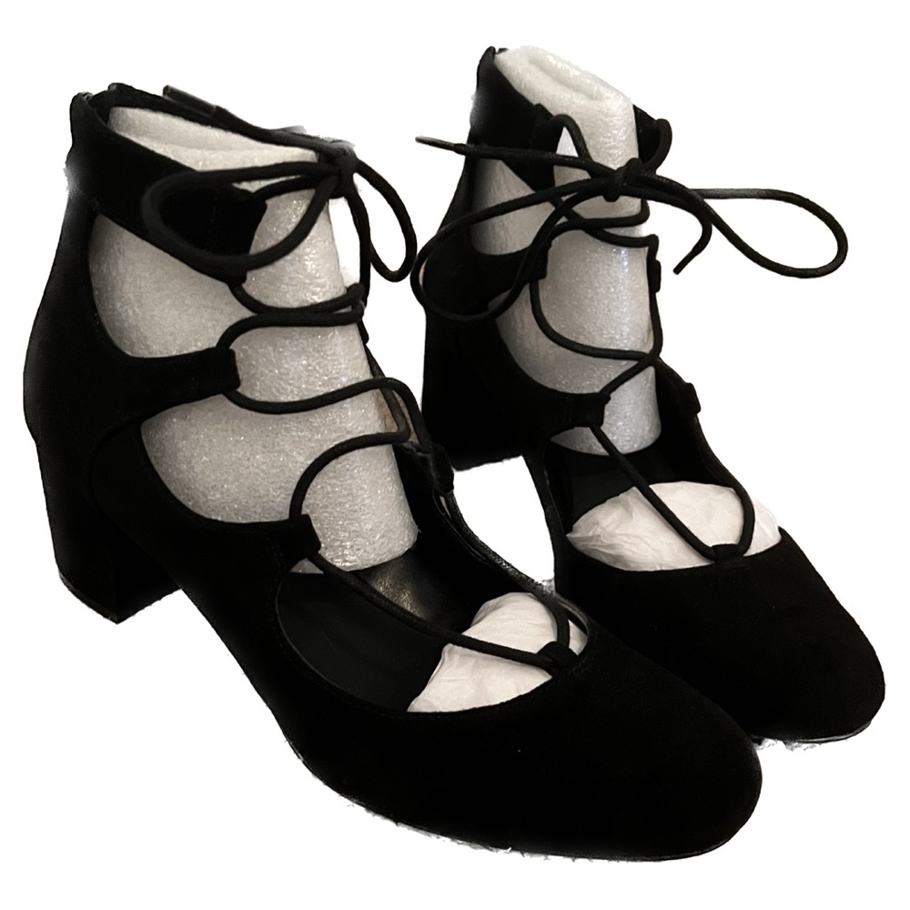 Nine West black suede lace-up heels